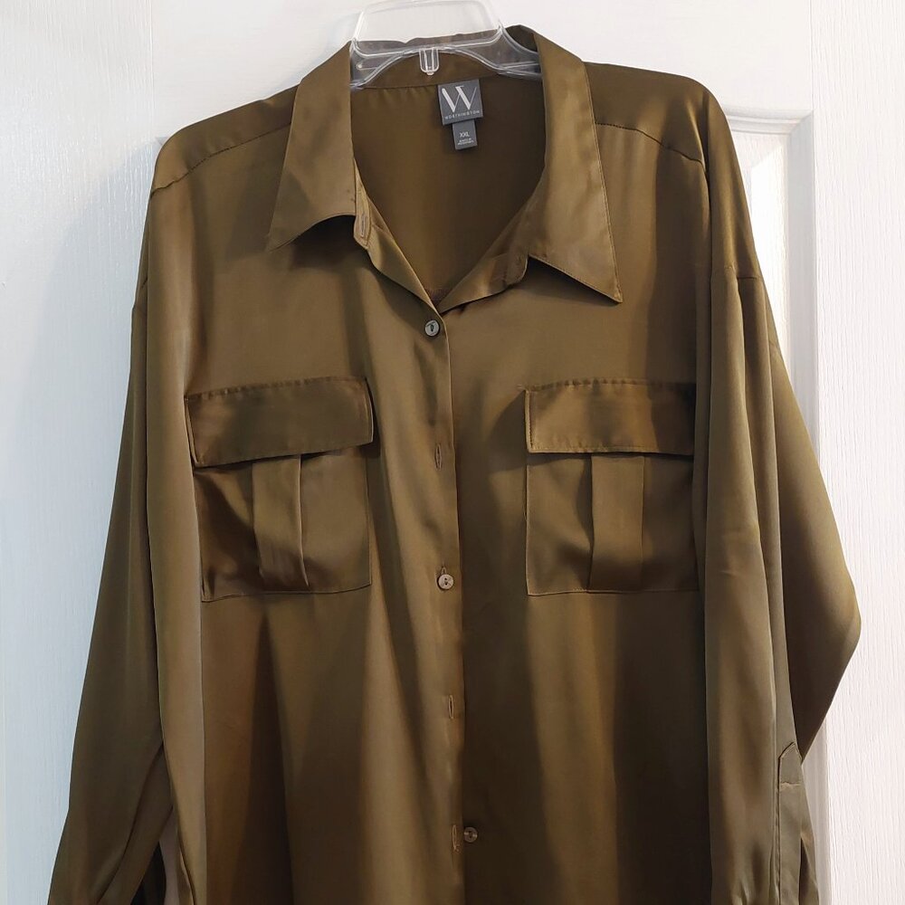 Olive Green Long Sleeve Button-up Blouse by Worthington Sz XXL